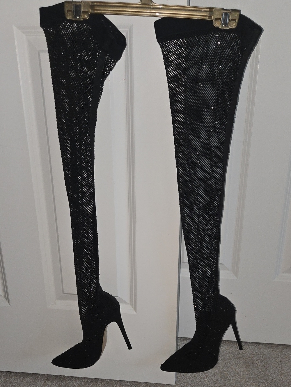 Jennifer Lopez Black Fishnet Over-the-Knee Stiletto Boots